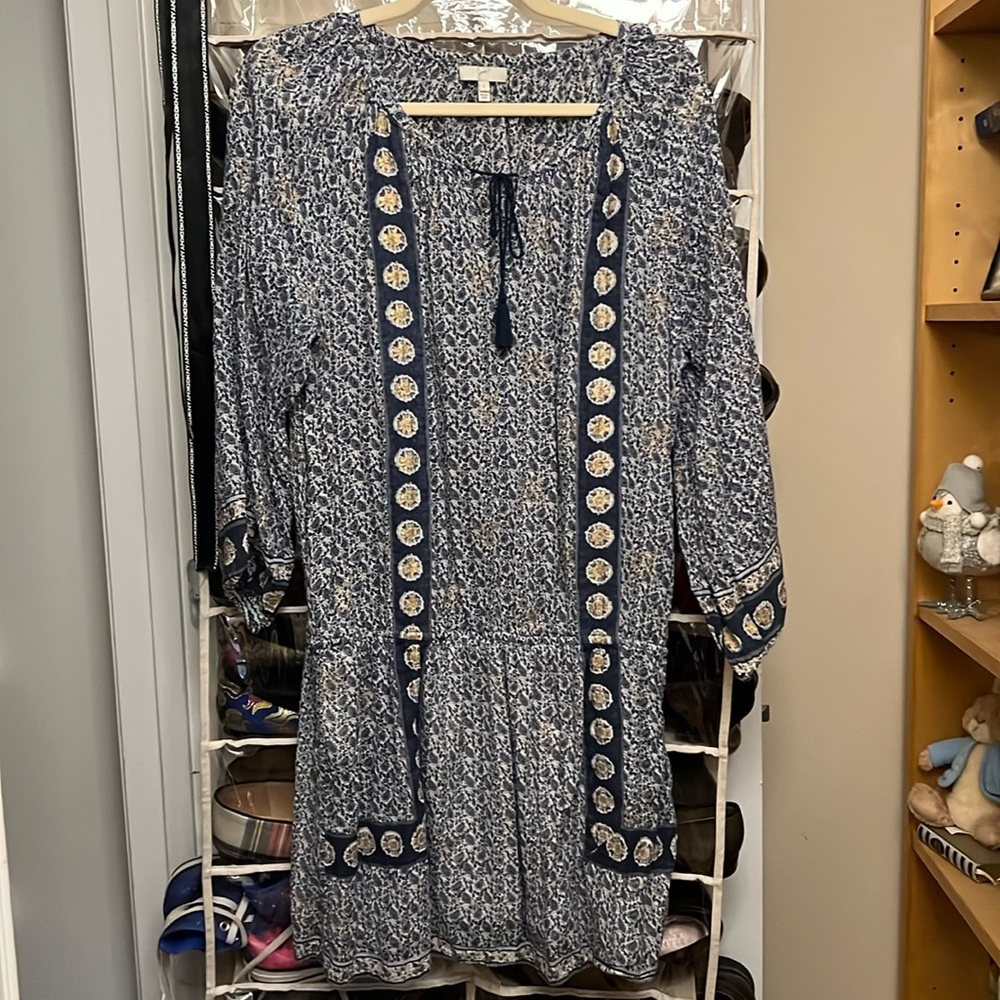 Joie Blue 100% Cotton Drop Waist Boho Mini Dress